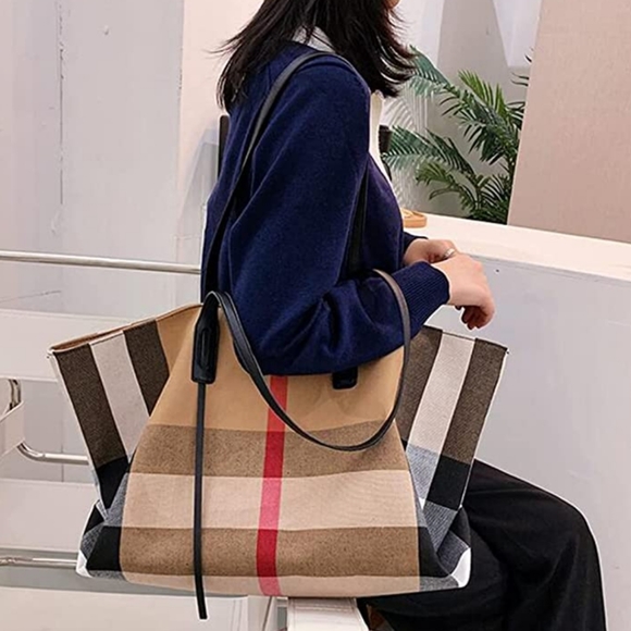 Large Plaid Slouchy Shoulder Bag - Picture 3 of 9